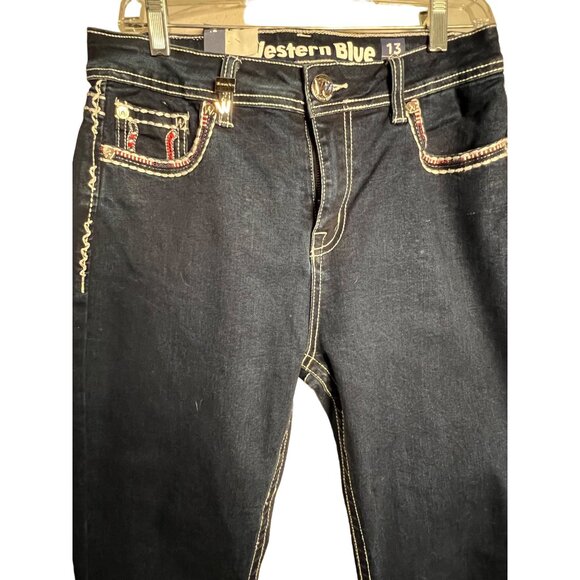 NWT Western Blue Jeans Size 13 Boot Cut Dark Wash Horse Shoe Design - Picture 3 of 16